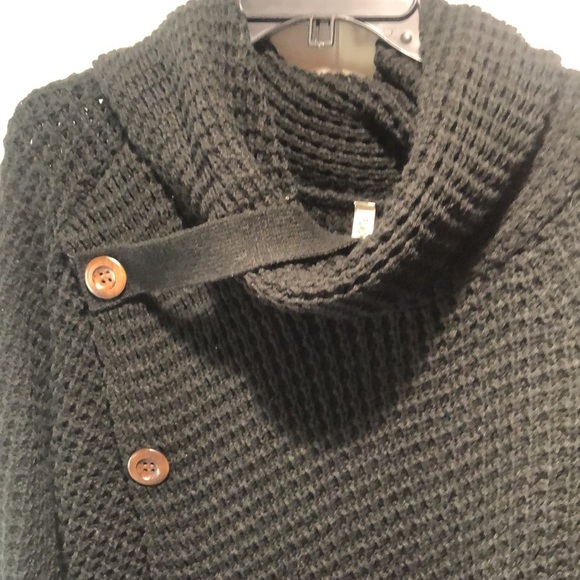 Plmolken black chunky knit asymmetrical wrap collared sweater soft stretchy M/L - Picture 2 of 7